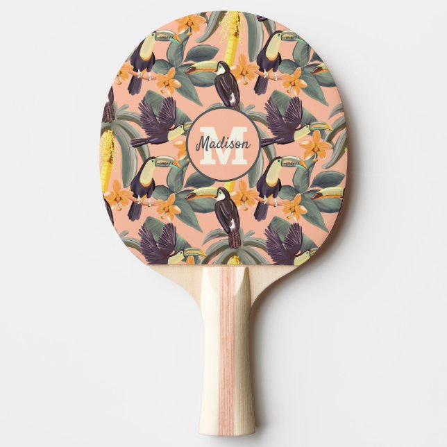 Raquete De Ping Pong Nome Personalizado do Monograma Tropical Moderno (Frente)