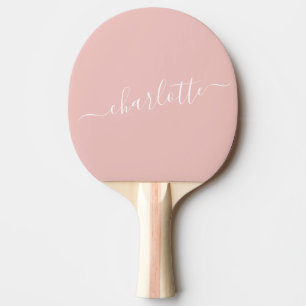 Raquete De Ping Pong Nome Personalizado do Script Cor-de-Rosa Blush Ele