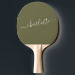 Raquete De Ping Pong Nome Personalizado do Script Verde Oleícola Elegan<br><div class="desc">Pino Pong Personalizado - Nome do Script Verde Oleícola Elegante</div>