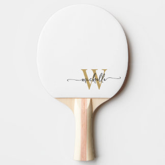 Raquete De Ping Pong Nome Personalizado em Grafia Moderna em Ouro Branc
