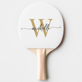 Raquete De Ping Pong Nome Personalizado em Grafia Moderna em Ouro Branc