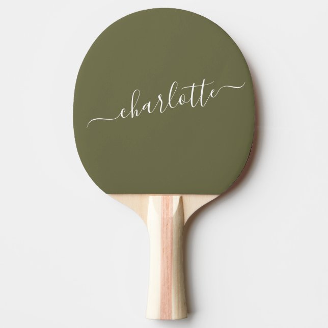 Raquete De Ping Pong Nome Personalizado em Letra Oliva Elegante (Frente)