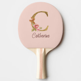 Raquete De Ping Pong Nome Personalizado Folha de Ouro Rosa Bege Rosas L