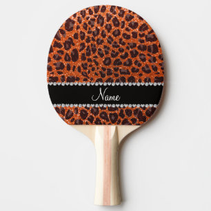 Raquete De Ping Pong Nome personalizado glitter laranja impressão leopa