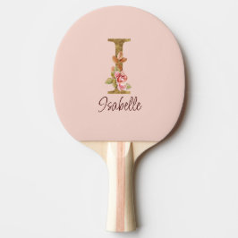 Raquete De Ping Pong Nome Personalizado - Letra I - Folha Ouro - Rosas 
