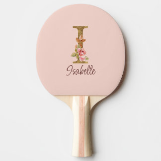 Raquete De Ping Pong Nome Personalizado - Letra I - Folha Ouro - Rosas