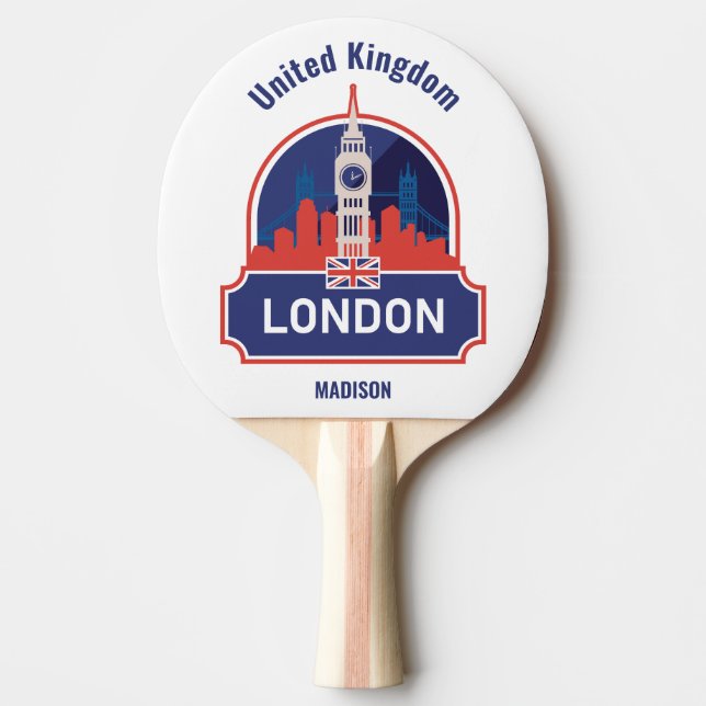 Raquete De Ping Pong Nome Personalizado Londres (Frente)