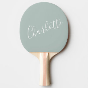 Raquete De Ping Pong Nome Personalizado Minimalista em Azul Empoeirado