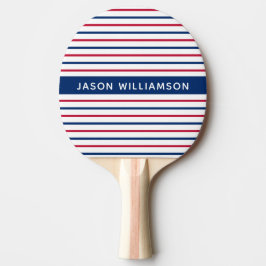 Raquete De Ping Pong Nome Personalizado - Minimalista Vermelho e Azul -