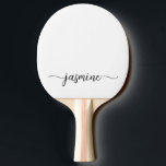 Raquete De Ping Pong Nome Personalizado Moderno em Branco Script de Ass<br><div class="desc">Raquete de Ping Pong personalizada com nome em monograma preto e branco feminino. Esses designs apresentam seu primeiro nome em uma linda tipografia de assinatura com estilo de letra manuscrita com cauda swash (ou caligrafia) em preto sobre fundo branco. São fáceis de personalizar. Ótimo presente feminino e elegante para aquecimento...</div>