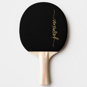 Raquete De Ping Pong Nome Personalizado Moderno em Grafite Preta Script