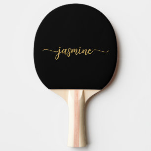 Raquete De Ping Pong Nome Personalizado Moderno em Grafite Preto Script