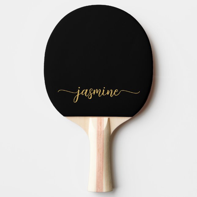 Raquete De Ping Pong Nome Personalizado Moderno em Script de Ouro Preto (Frente)