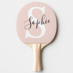 Raquete De Ping Pong Nome Personalizado Moderno Monograma Pastel Rosa