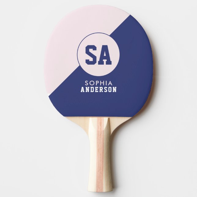 Raquete De Ping Pong Nome Personalizado Moderno Rosa E Azul (Frente)
