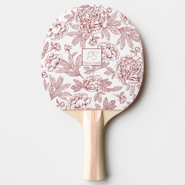 Raquete De Ping Pong Nome personalizado Padrão de flores (Frente)