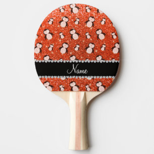 Raquete De Ping Pong Nome personalizado pinguins de brilho neon laranja