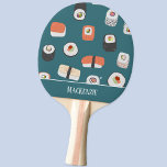 Raquete De Ping Pong Nome Personalizado Sushi<br><div class="desc">Sushi japonês,  nigiri e maki roll art. Personalize mudando ou removendo o nome.</div>
