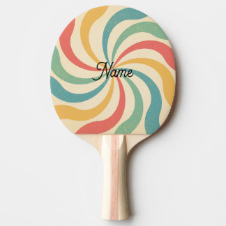 Raquete De Ping Pong Nome Personalizado Tipografia de Stripes Retro
