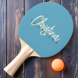 Raquete De Ping Pong Nome Pintado Aquático de Meados do Século Moderno