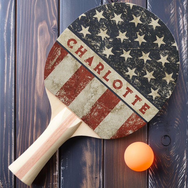 Raquete De Ping Pong Nome Vintage Americano (Criador carregado)