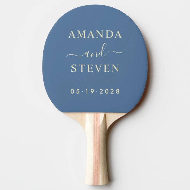 Raquete De Ping Pong Nomes de Casais Capri Blue com Data de Casamento (Verso)