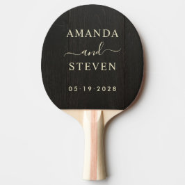 Raquete De Ping Pong Nomes de Casal com Madeira Preta Escura e Casament