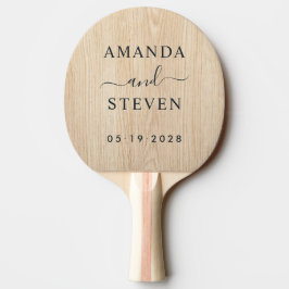 Raquete De Ping Pong Nomes de Casal de White Pine com Data de Casamento