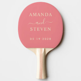 Raquete De Ping Pong Nomes de Casal Pêssego de Meados do Século com Dat