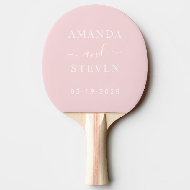 Raquete De Ping Pong Nomes de Casal Pink Whisper com Data de Casamento (Verso)