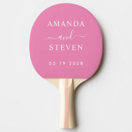 Raquete De Ping Pong Nomes de Casal Rosa com Data de Casamento