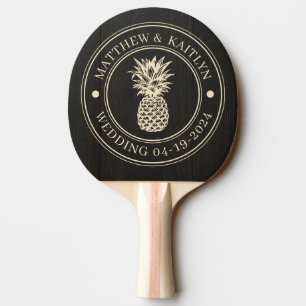 Raquete De Ping Pong Nomes de Casamento Abacaxi de Madeira Preta Escura
