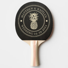 Raquete De Ping Pong Nomes de Casamento Abacaxi de Madeira Preta Escura