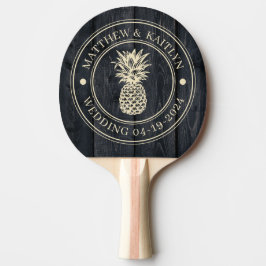 Raquete De Ping Pong Nomes de Casamento Abacaxi Madeira Queimada Escura