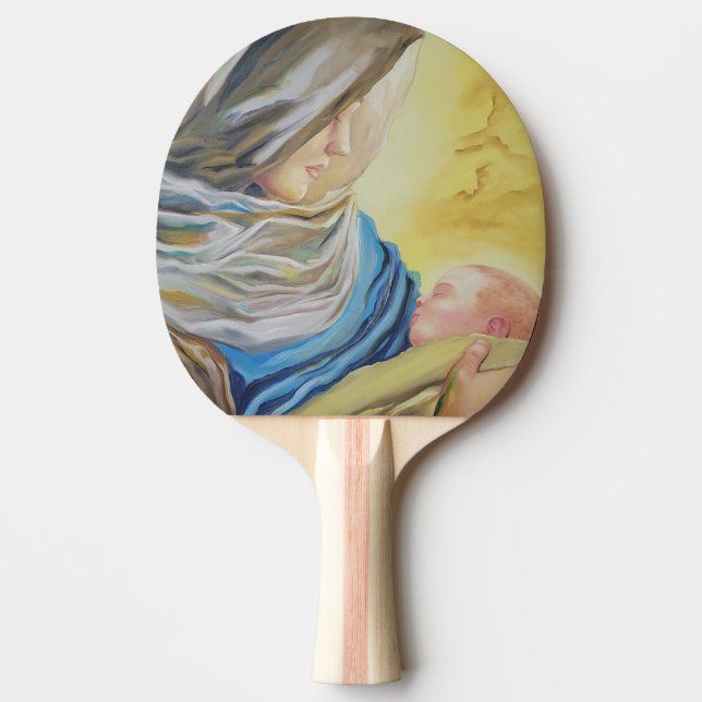 Raquete De Ping Pong Nossa Senhora do Silêncio segurando Jesus bebê (Frente)