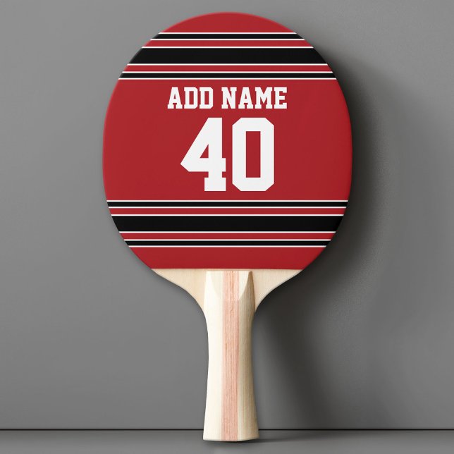 Raquete De Ping Pong Número de Nome Personalizado de Jersey Red and Bla (Custom Ping Pong Paddle - Team or College colors Sports Jersey)