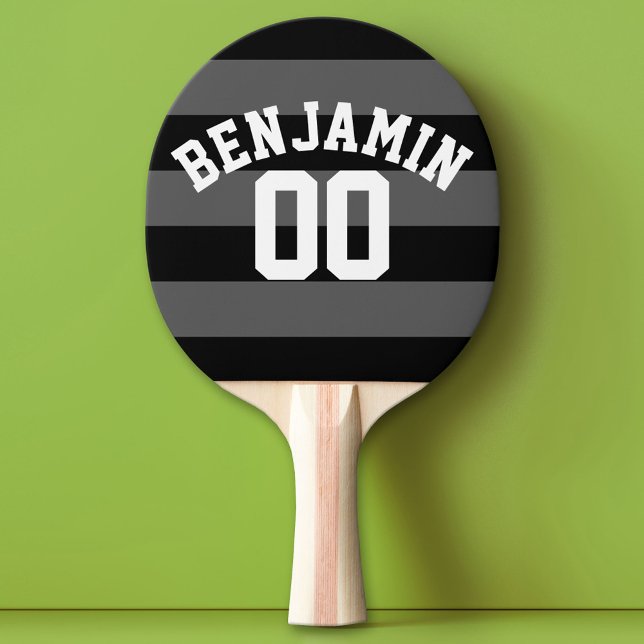 Raquete De Ping Pong Números de Cinza e prata de rúgbi preto (Custom Ping Pong Paddle with a Sports Theme)