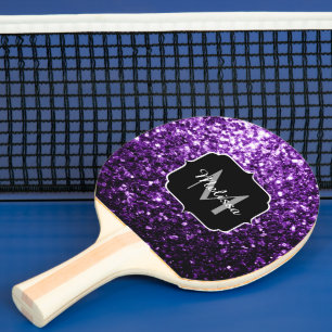 Raquete De Ping Pong O brilho roxo escuro bonito sparkles monograma