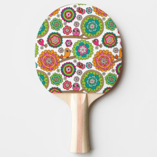 Raquete De Ping Pong o doodle floresce o teste padrão do fundo