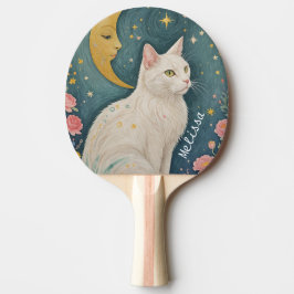 Raquete De Ping Pong O Gato Branco Encantador com Olhos Verdes