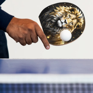 Raquete De Ping Pong O Rei: Leão Masculino Majestoso Dourado E Cinza,