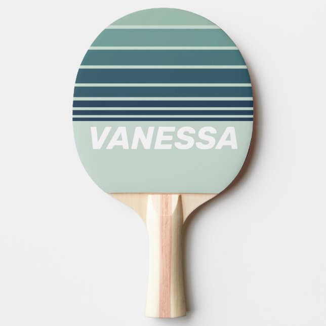 Raquete De Ping Pong Ocean Green Nostalgic Horizon Striping with Name (Frente)