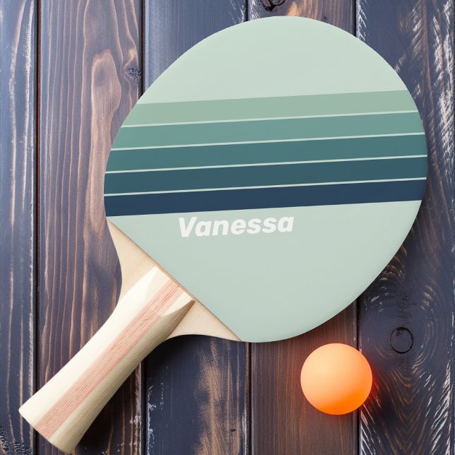 Raquete De Ping Pong Ocean Green Nostálgico Listrado com Nome (Criador carregado)