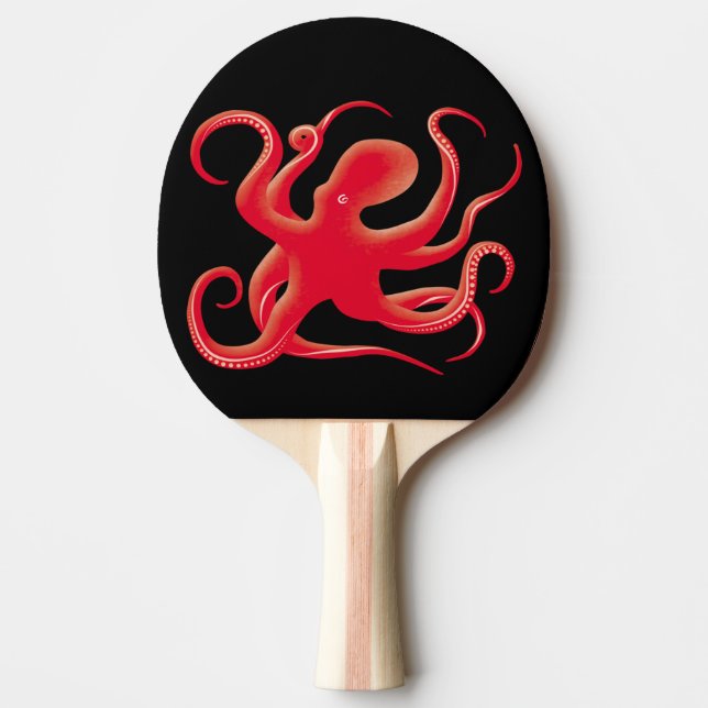 Raquete De Ping Pong Octopus de arte de vetor vermelho simples Silhouet (Frente)