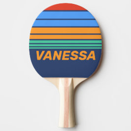 Raquete De Ping Pong Old School Retro Rainbow Horizon Stripe with Name
