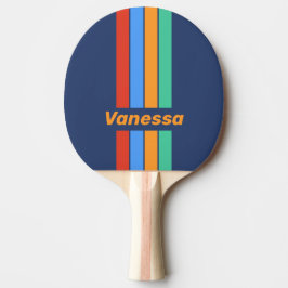 Raquete De Ping Pong Old School Retro Rainbow Pin Striping with Name