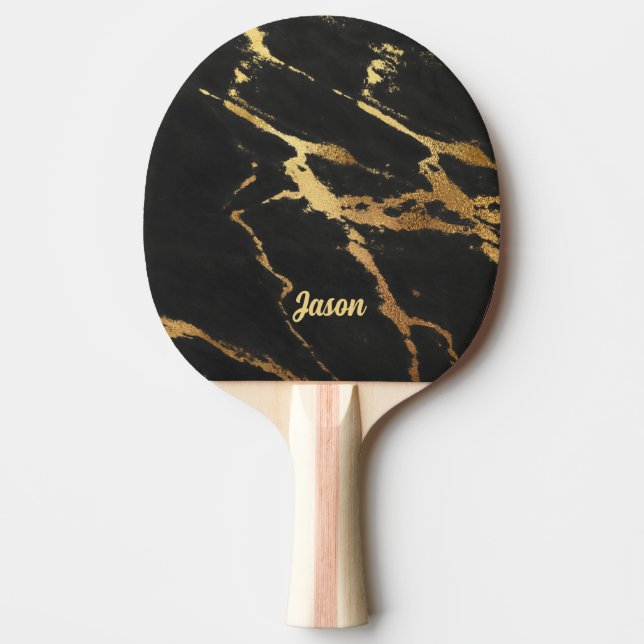 Raquete De Ping Pong Olhar preto e Dourado Elegante (Frente)