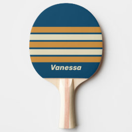 Raquete De Ping Pong Onda Azul Retro Através de Listras com Nome