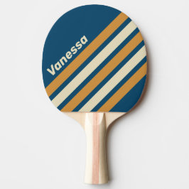 Raquete De Ping Pong Onda Azul Retro com Listras Anguladas e Nome