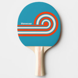 Raquete De Ping Pong Onda de Maré do Pôr do Sol Retro com Nome e Listra